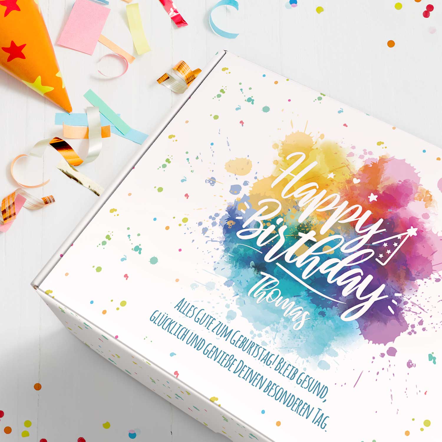 Personalisierte DIY Geschenkbox - Color Splash mit Wunschtext