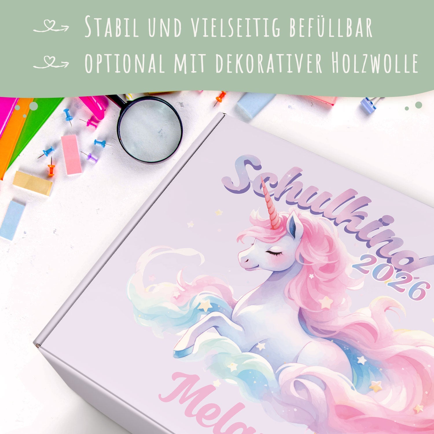 Personalisierte Geschenkbox - Schulkind Magisches Einhorn - Einschulung