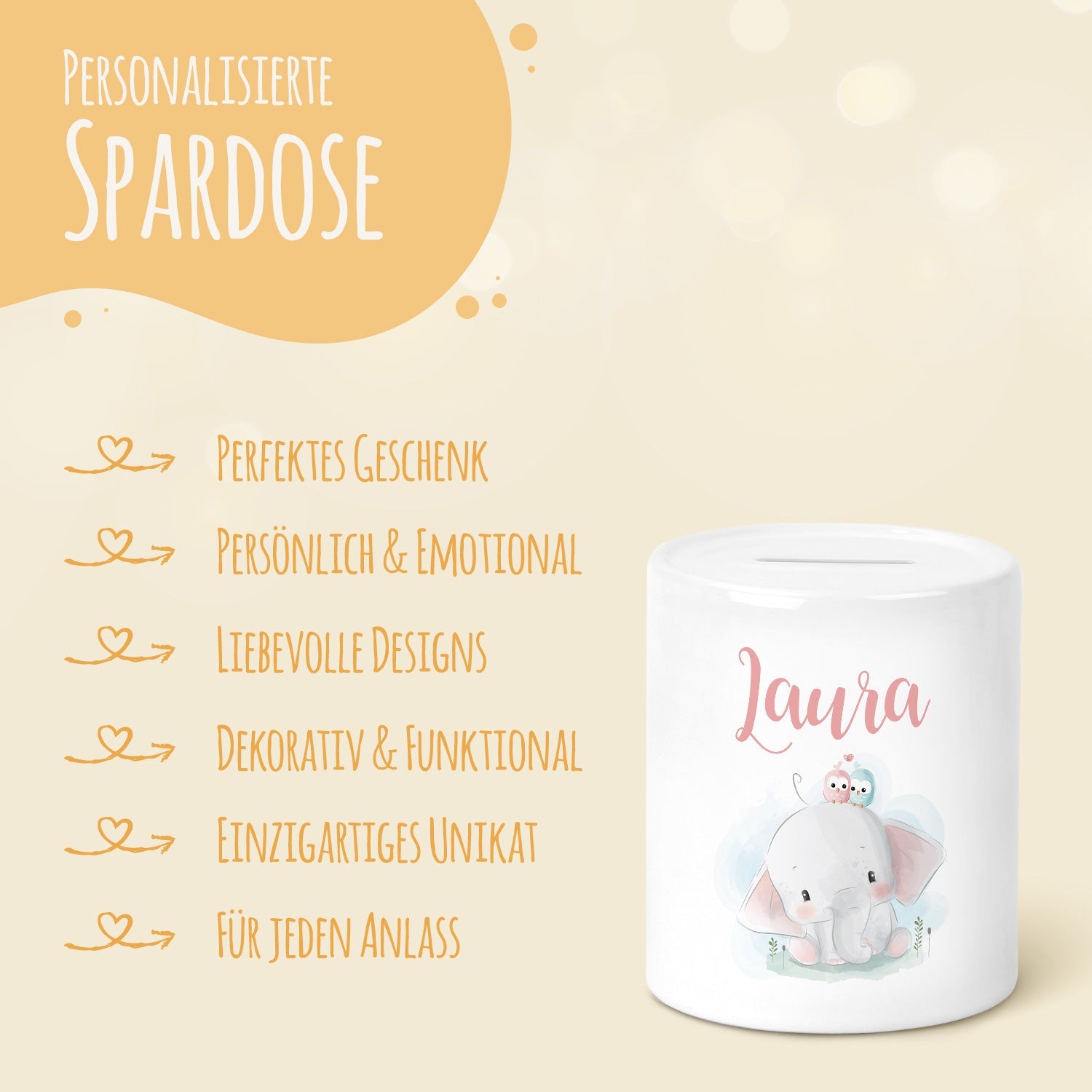 Spardose aus Keramik - Baby Elefant