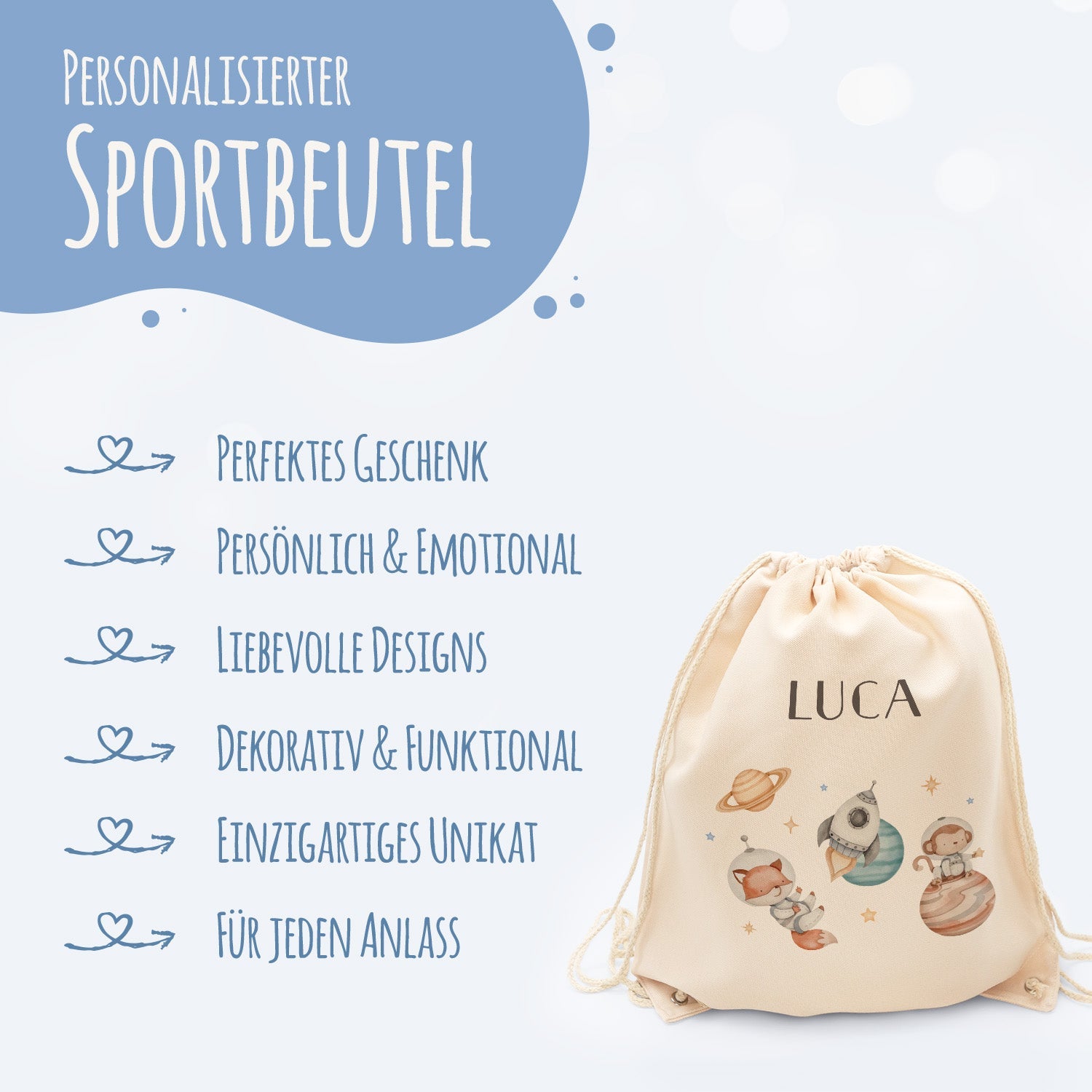 Turnbeutel mit Kindermotiv  - Weltraum - für Kinder