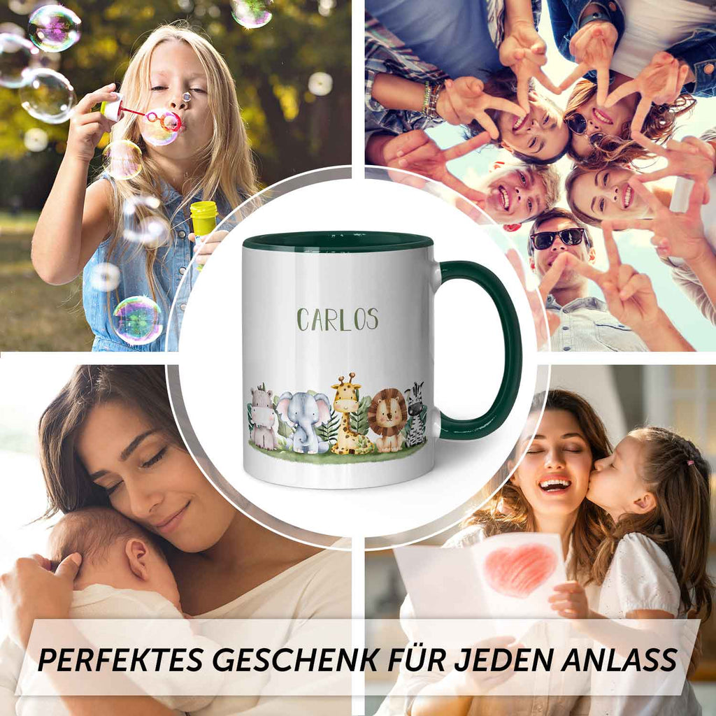 Bedruckte Tasse mit Name - Tiergruppe Safari
