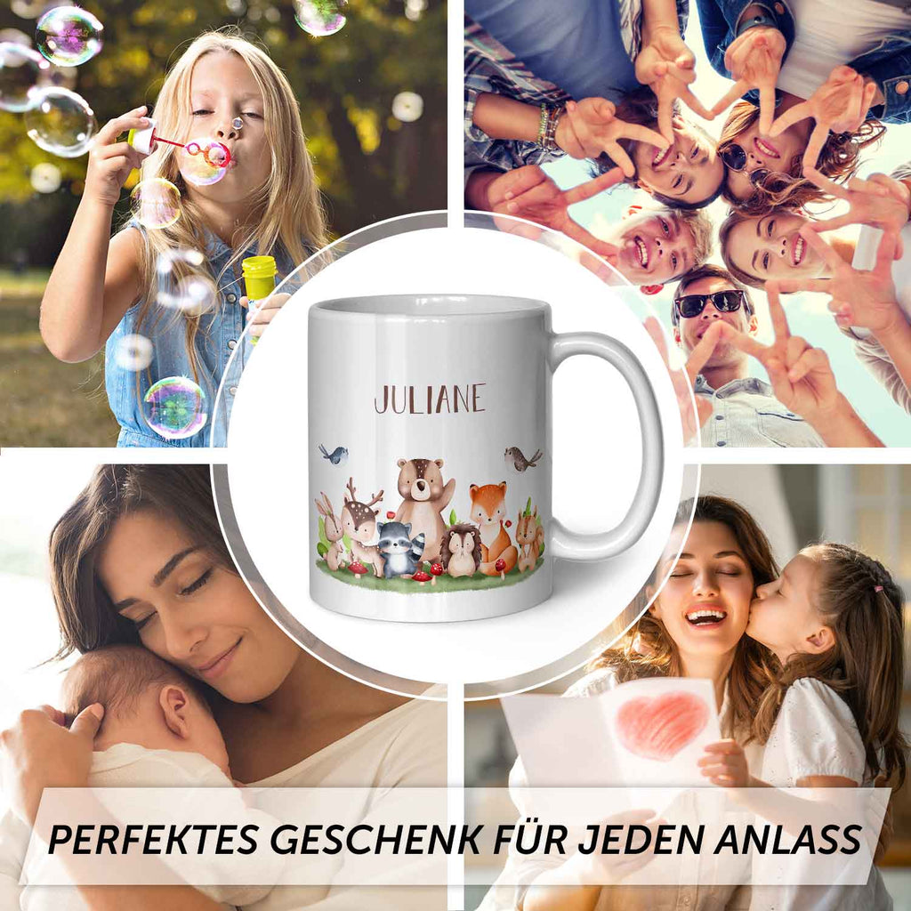 Bedruckte Tasse mit Name - Tiergruppe Wald