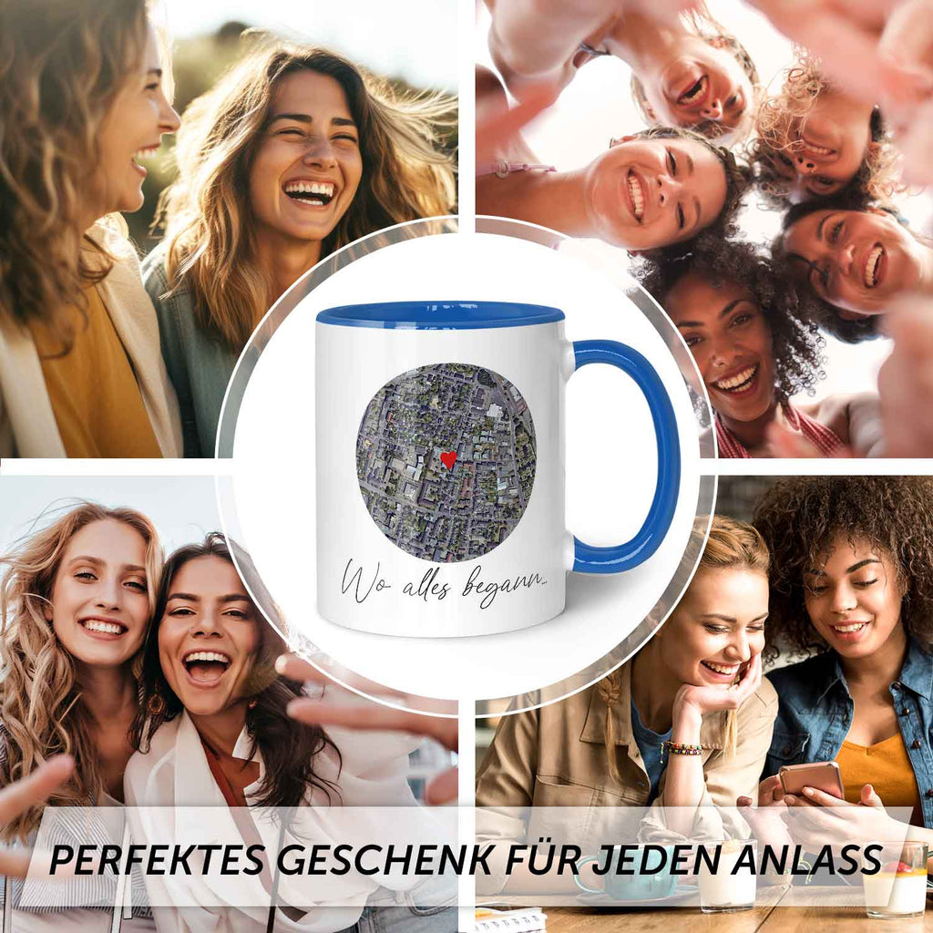 Bedruckte Tasse mit "Wo alles begann" Motiv - Personalisiertes Geschenk mit Wunschkoordinaten