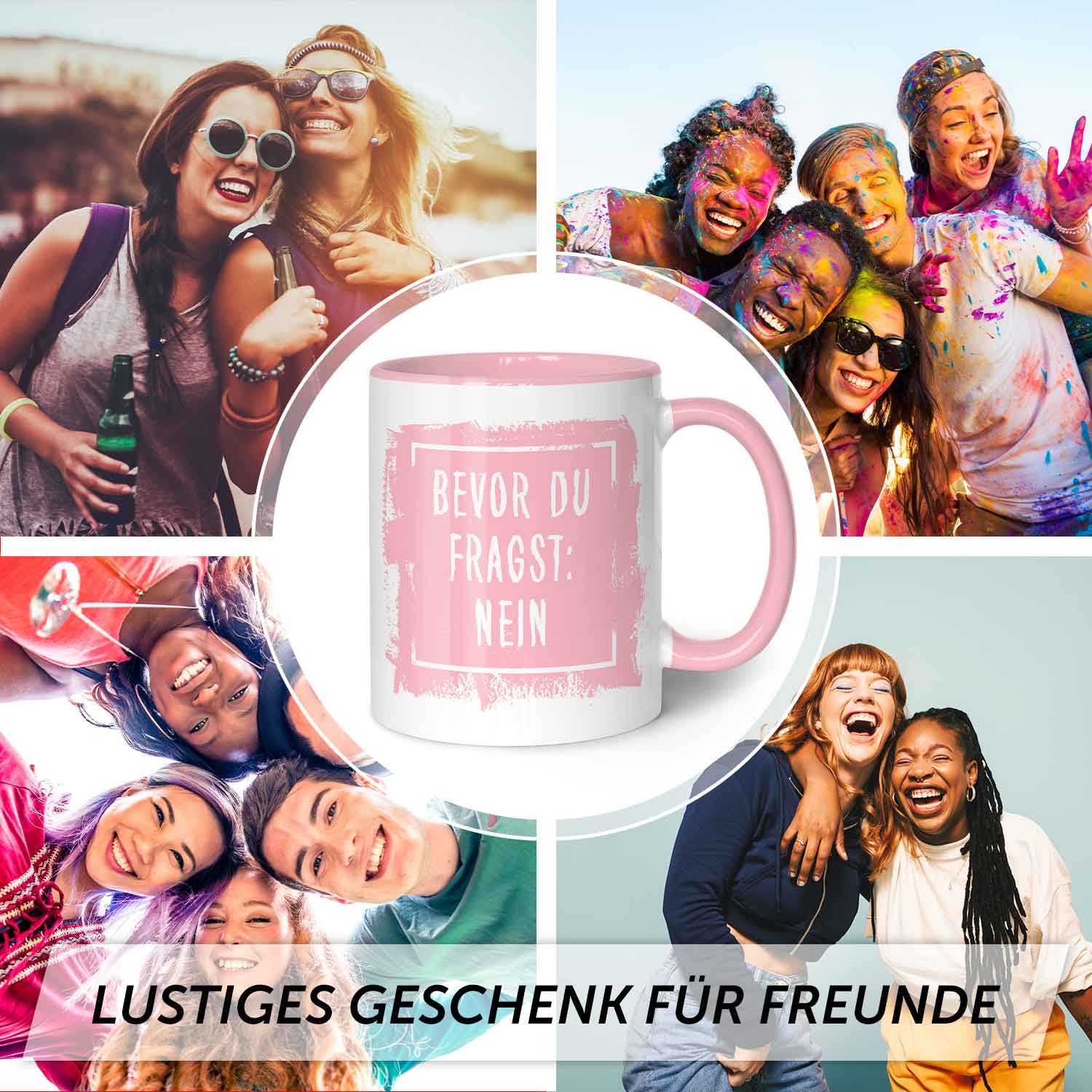Bedruckte Tasse mit Spruch Bevor du Fragst: Nein