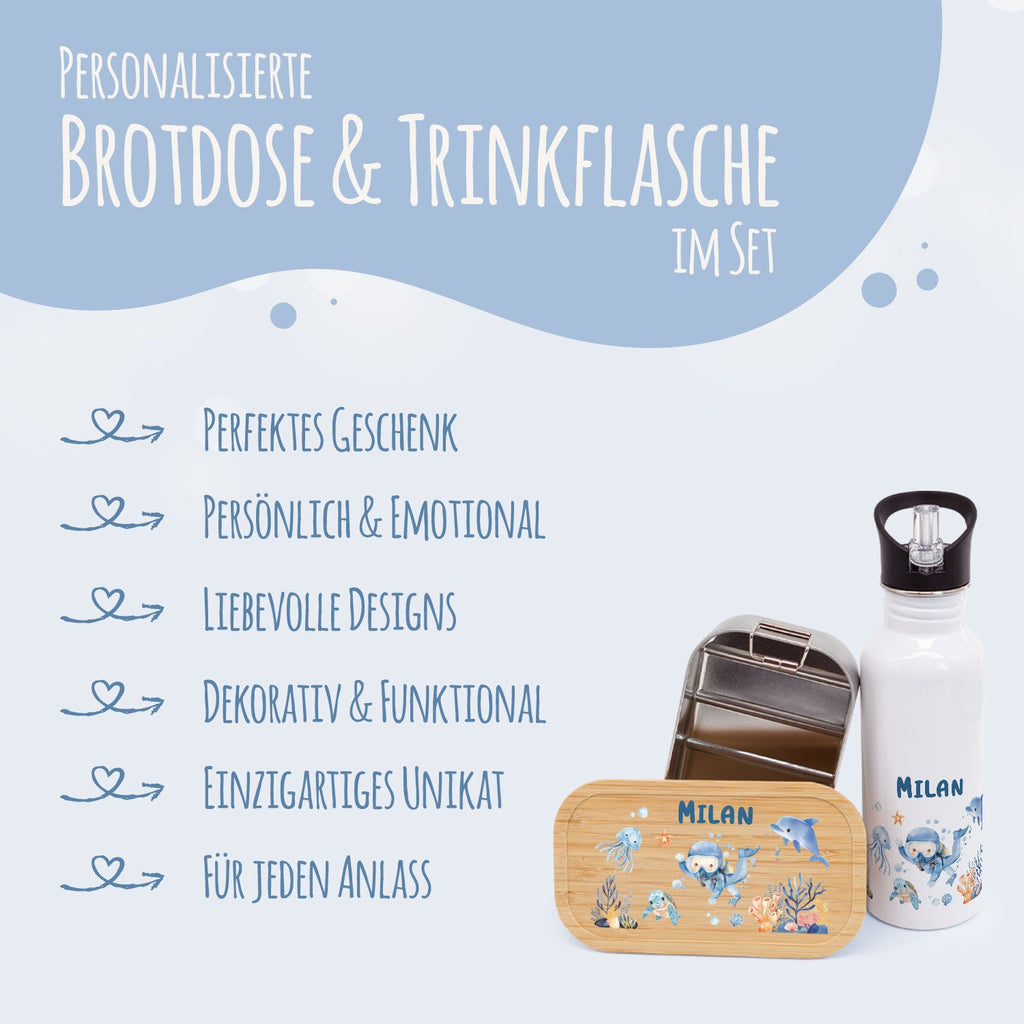 Bedruckte Brotdose & Trinkflasche im Set - Taucher
