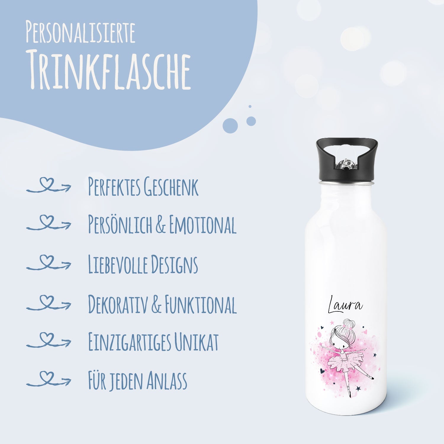 Bedruckte Trinkflasche aus Edelstahl - Ballerina
