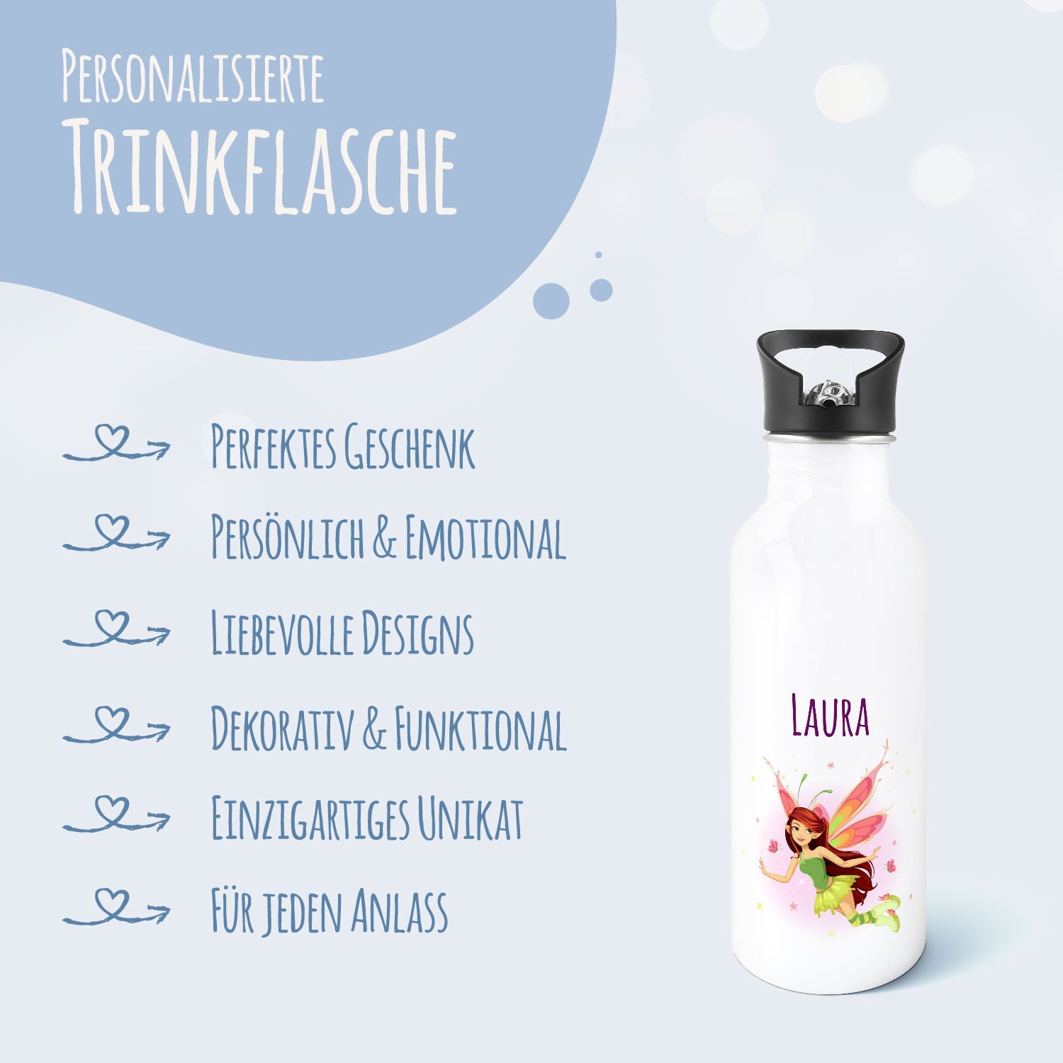 Bedruckte Trinkflasche aus Edelstahl - Zauberfee