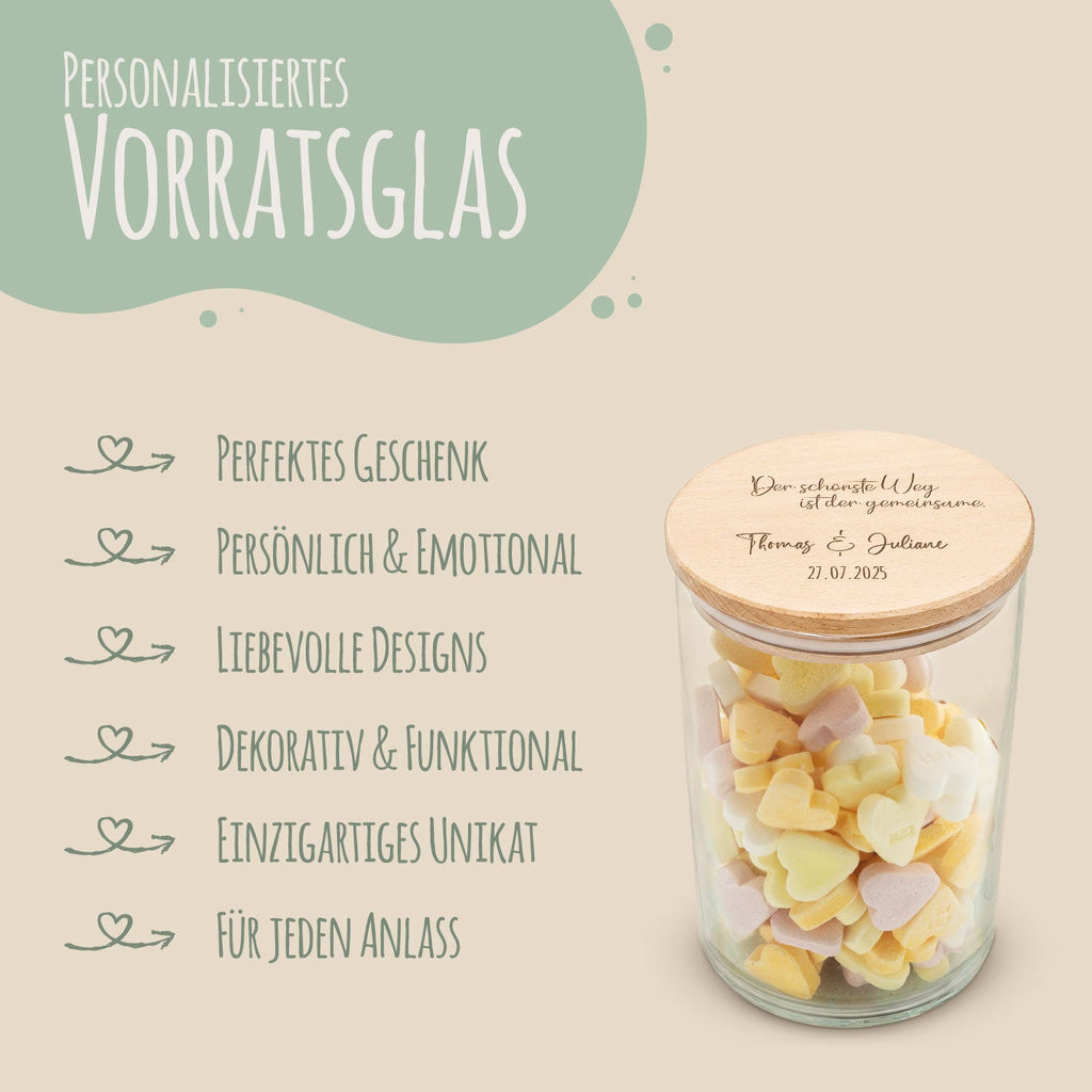 Graviertes Vorratsglas mit Holzdeckel - Der schönste Weg