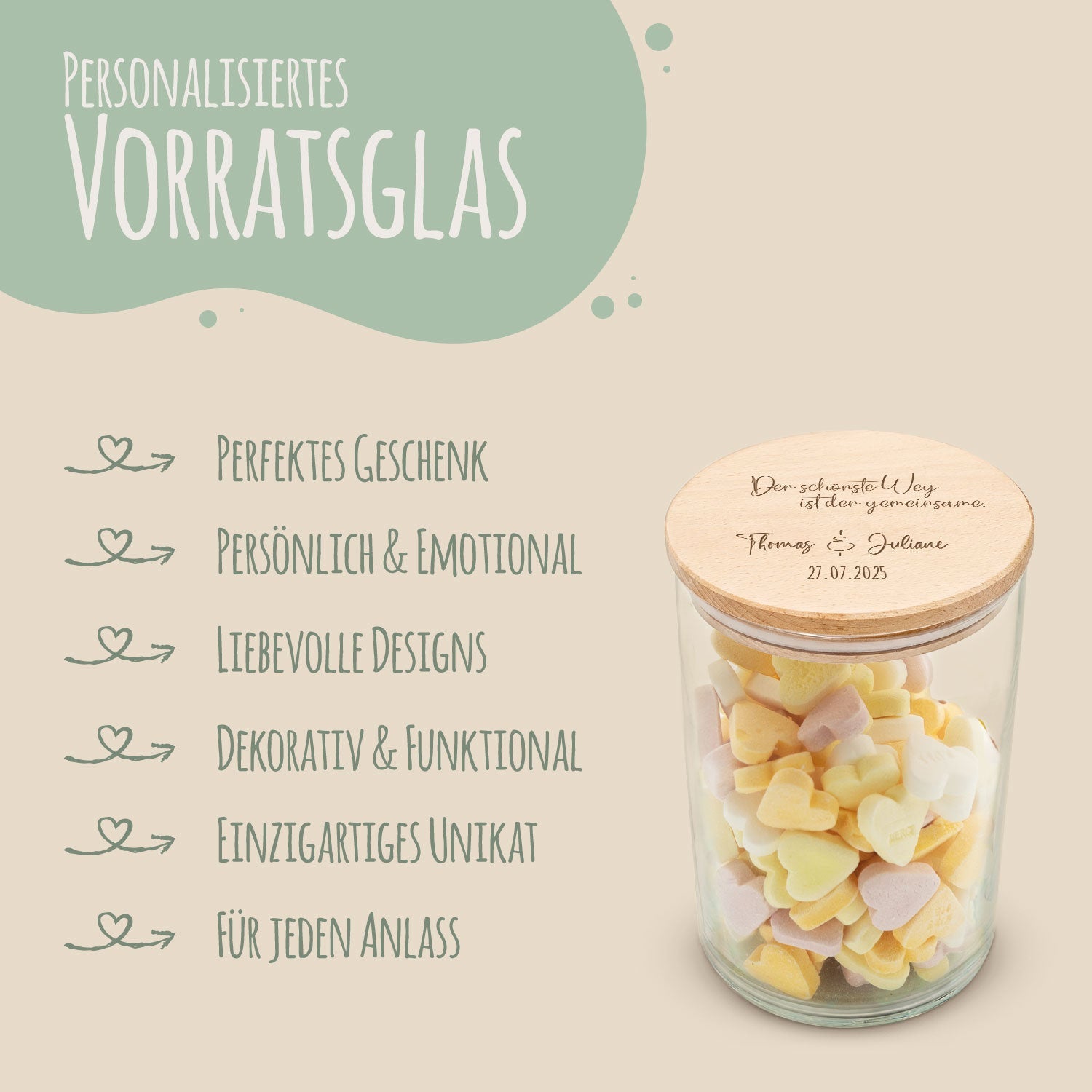 Graviertes Vorratsglas mit Holzdeckel - Der schönste Weg