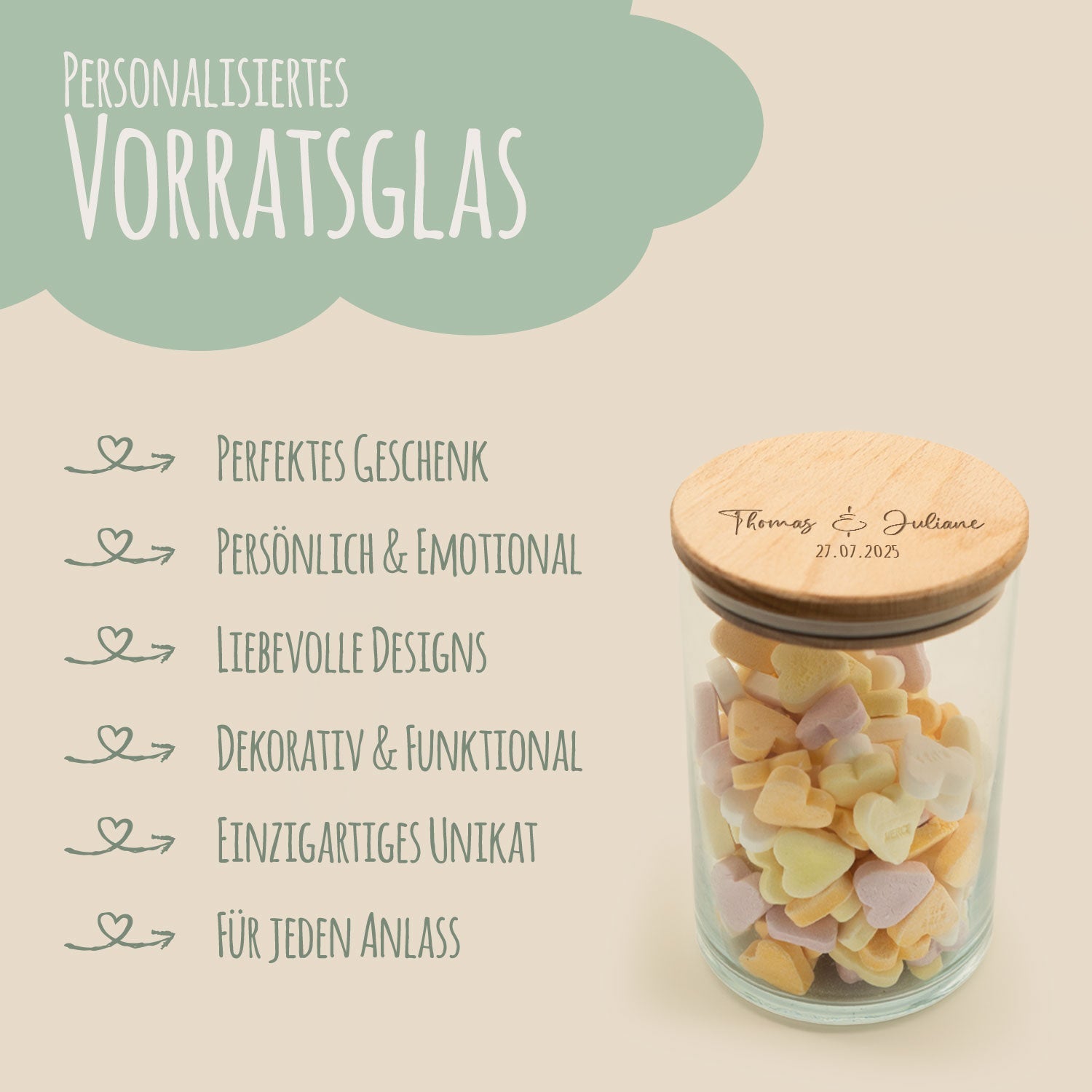 Graviertes Vorratsglas mit Holzdeckel - Namen
