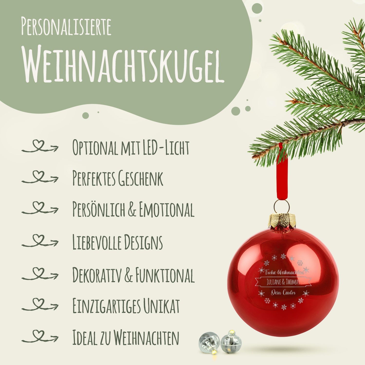 Gravierte Weihnachtskugel mit Wunschtext