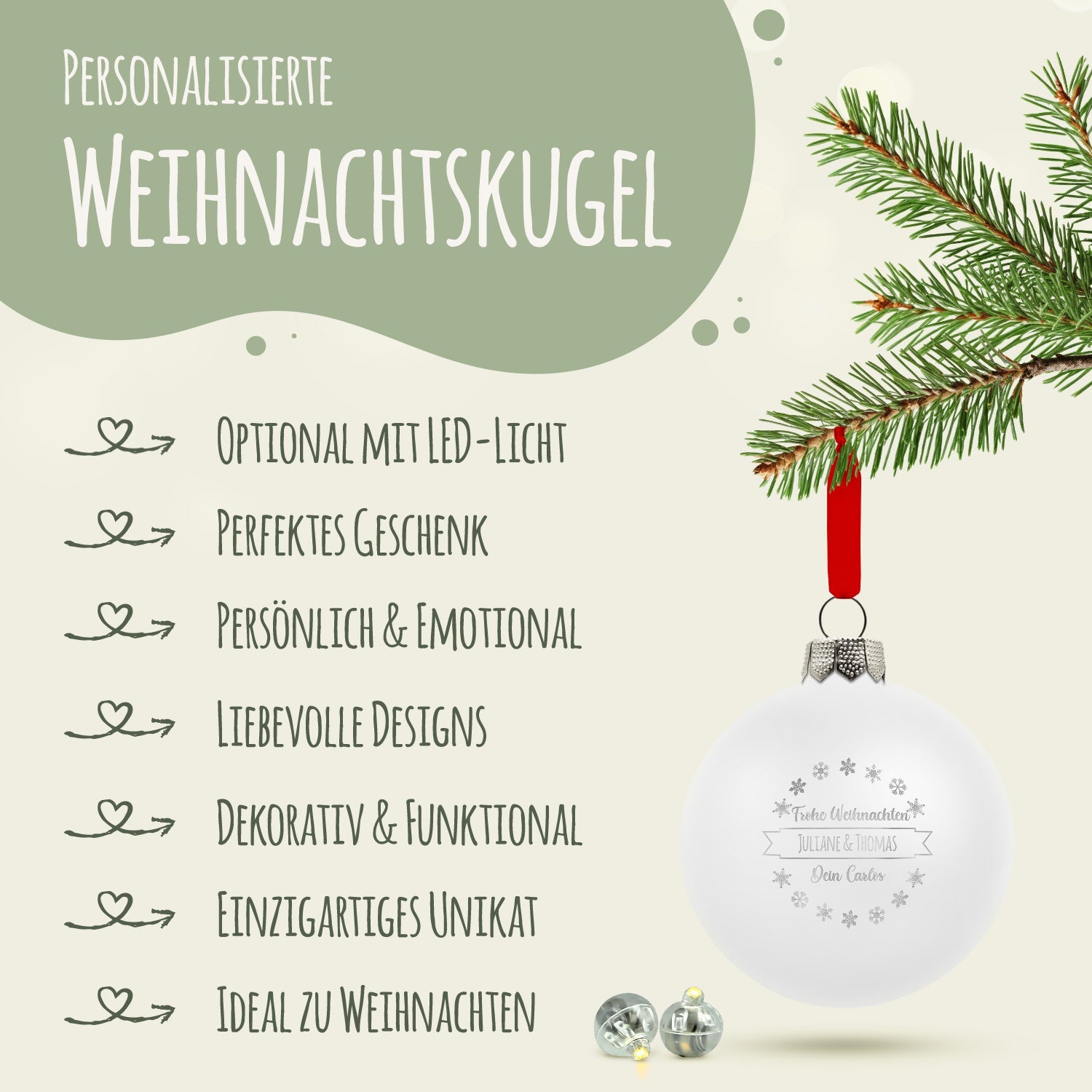 Gravierte Weihnachtskugel mit Wunschtext