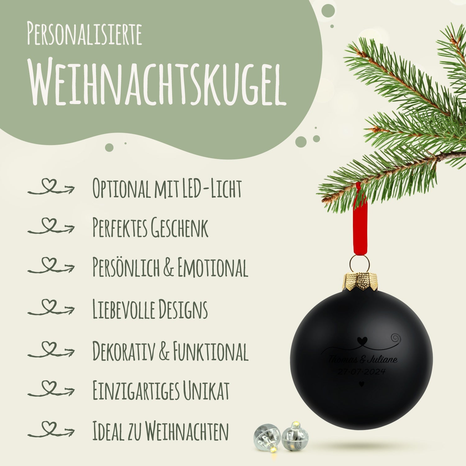 Gravierte Weihnachtskugel - Paar verliebt
