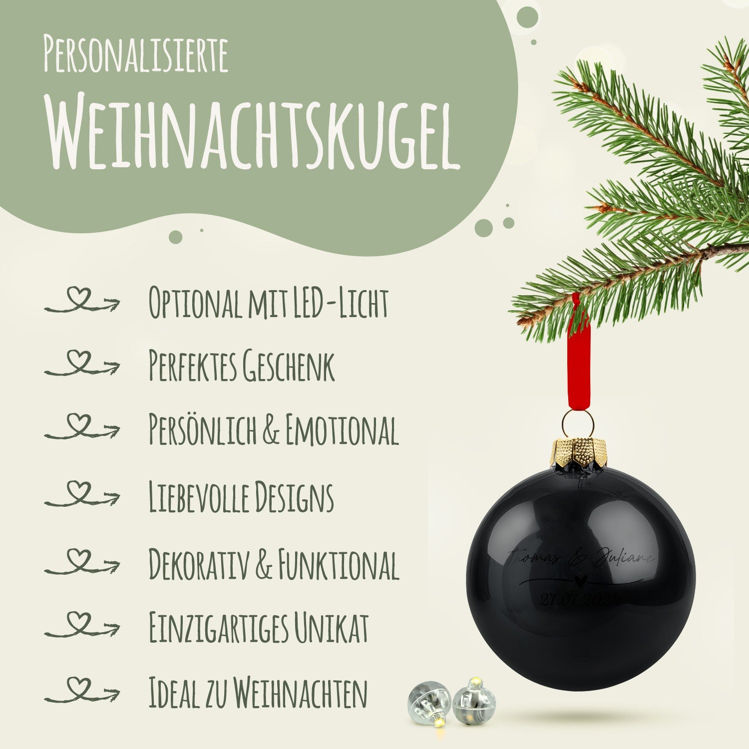 Gravierte Weihnachtskugel - Wedding Love