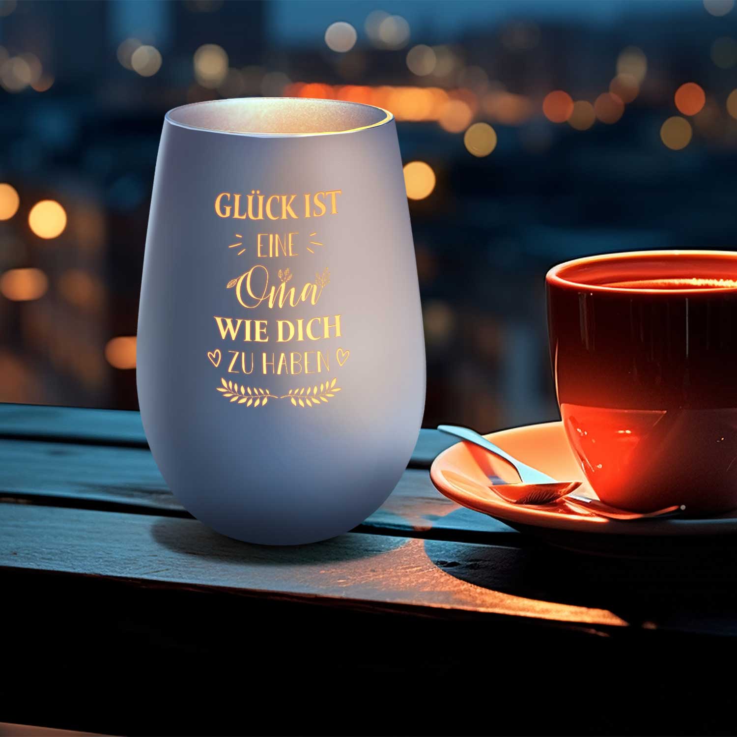 Deko Windlicht aus Glas mit Gravur - Glück ist eine Oma wie Dich zu haben - Ideal für Teelicht