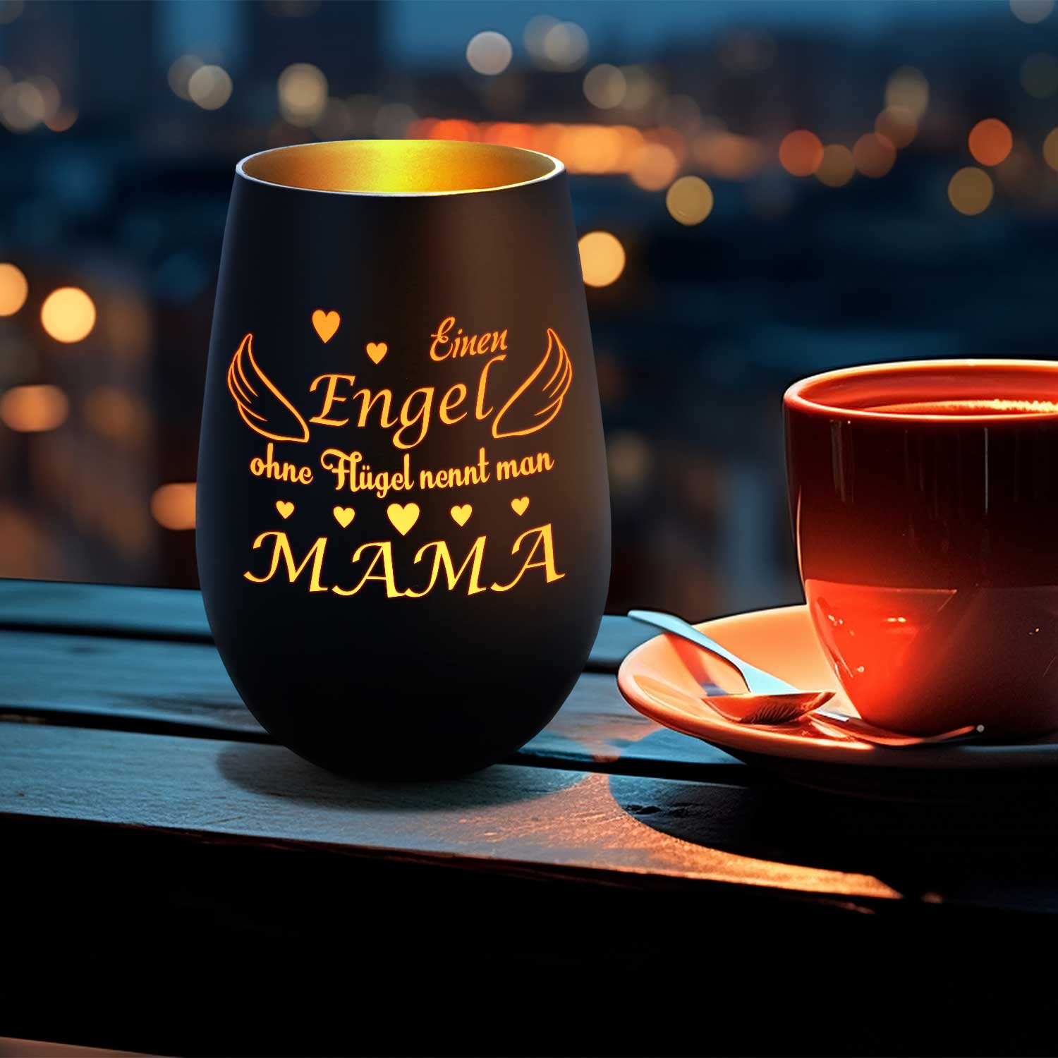 Deko Windlicht aus Glas mit Gravur - Einen Engel ohne Flügel nennt man Mama - Zum Mutterag