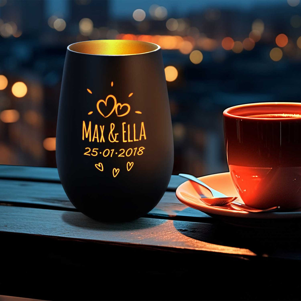 Deko Windlicht aus Glas mit Gravur - Sunshine - Personalisiert mit Namen & Datum