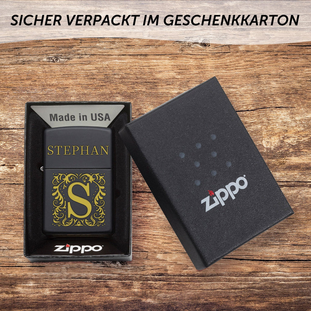 GRAVURZEILE x ZIPPO Personalisiertes Sturmfeuerzeug - Initalen - Windfest und Langlebig - Nachfüllbar