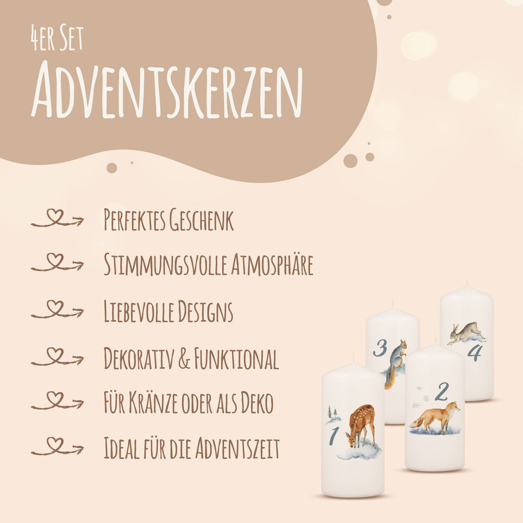 Kleine Kerzen "Advent Wintertiere Aquarell" - Adventskerzen im 4er Set