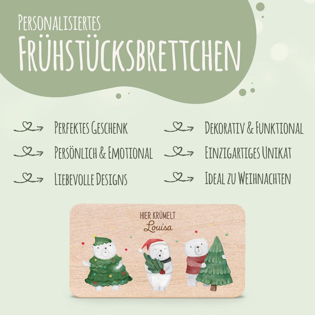 Frühstücksbrettchen zu Weihnachten - Eisbären - personalisiert mit Name