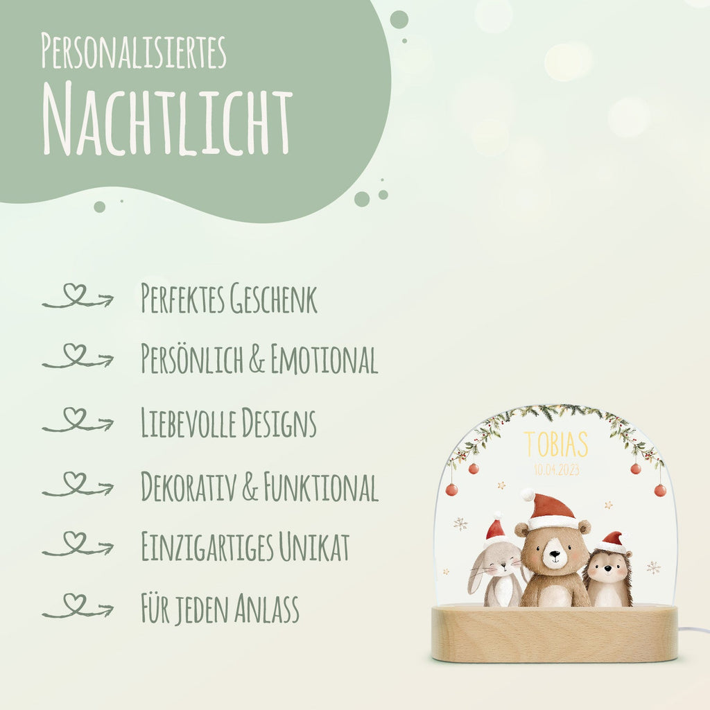 Kinder LED Nachtlicht mit Sockel aus Holz - "Weihnachtstrio"