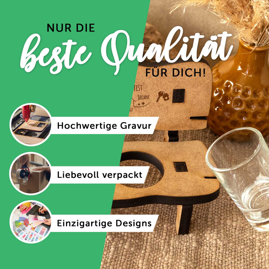 Gravierte Schnapsbank im Schluckimpfung Design + 2 Schnapsgläser