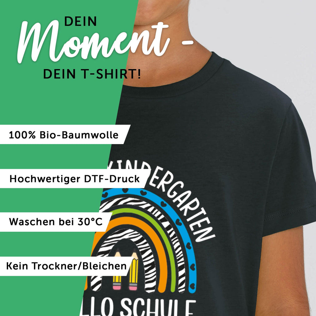Bedrucktes T-Shirt für Kinder - Tschüss Kindergarten Regenbogen Lila