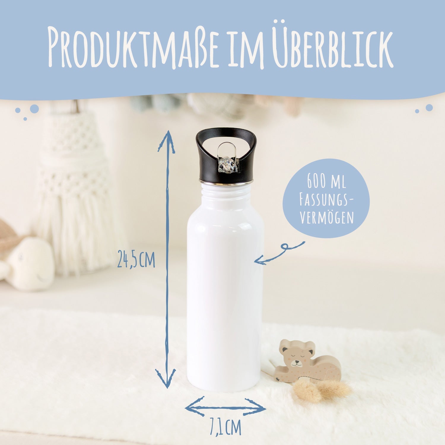 Bedruckte Trinkflasche aus Edelstahl - Hase