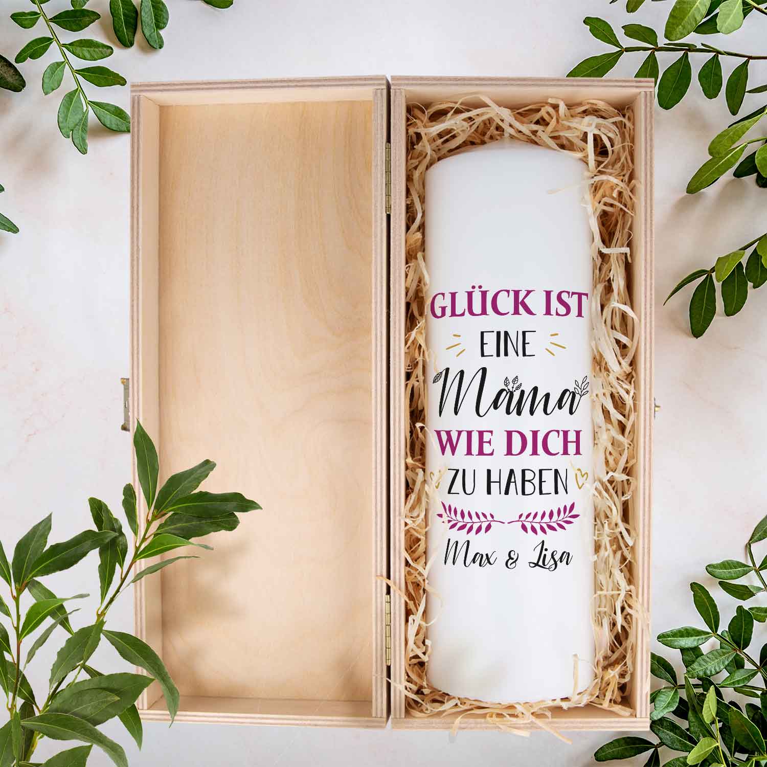 Große Kerze "Glück ist eine Mama" mit Namen - Geschenk für Mama zum Muttertag