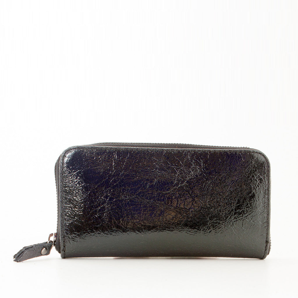 Leder Portemonnaie Metallic Schwarz