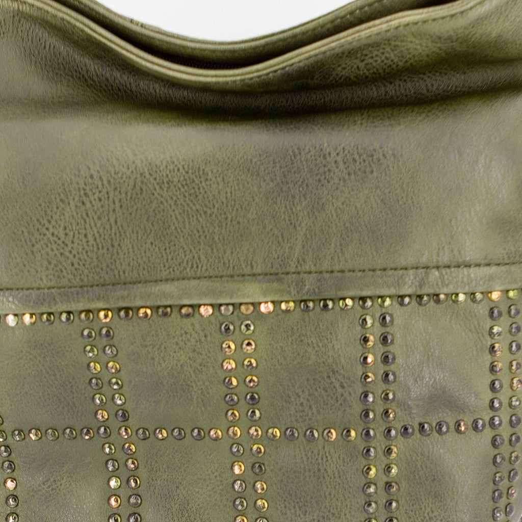 Vintage Schultertasche Beutel mit Nieten Grün