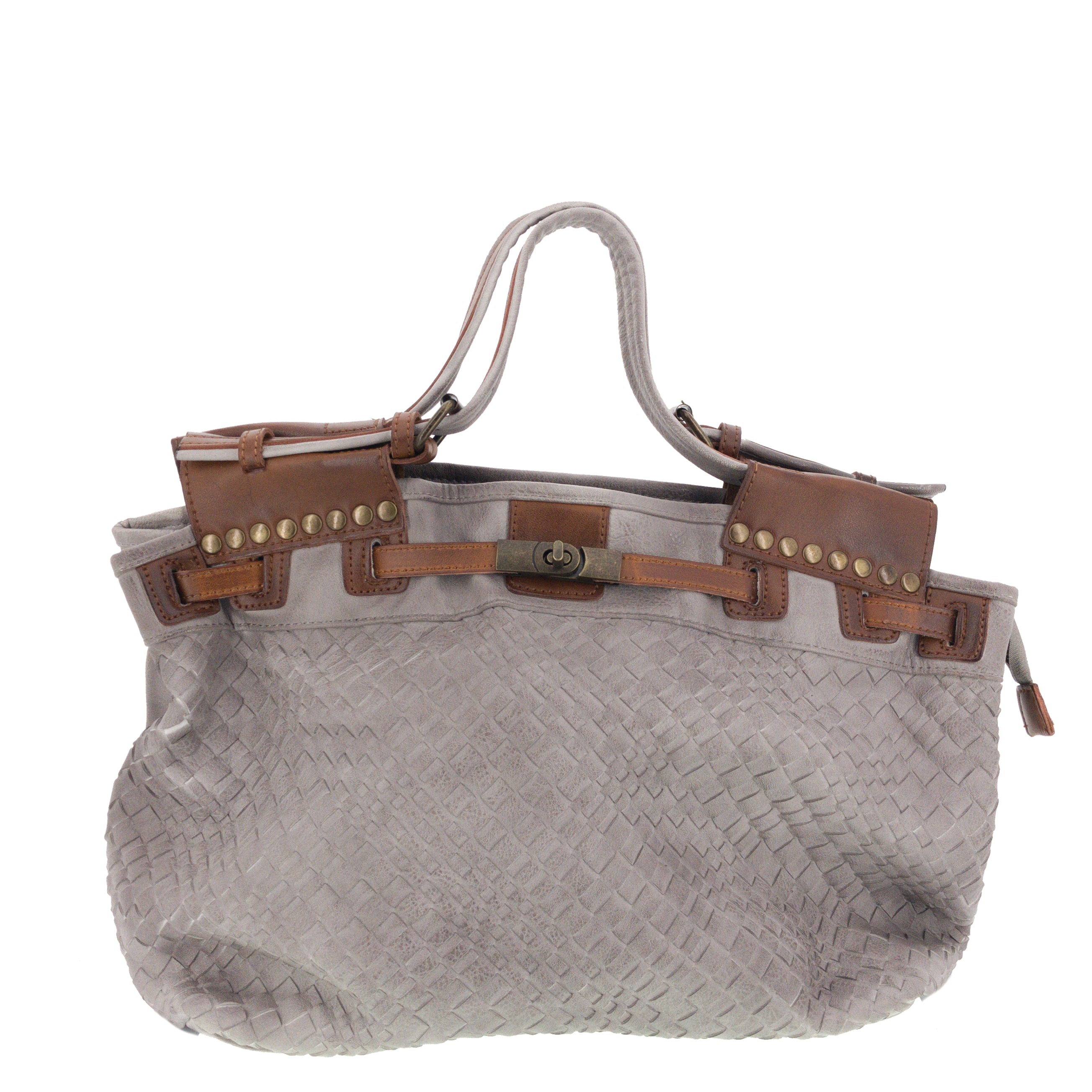 Vintage Doctor Bag Tasche Flechtoptik Grau