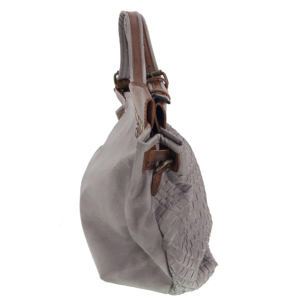Vintage Doctor Bag Tasche Flechtoptik Grau