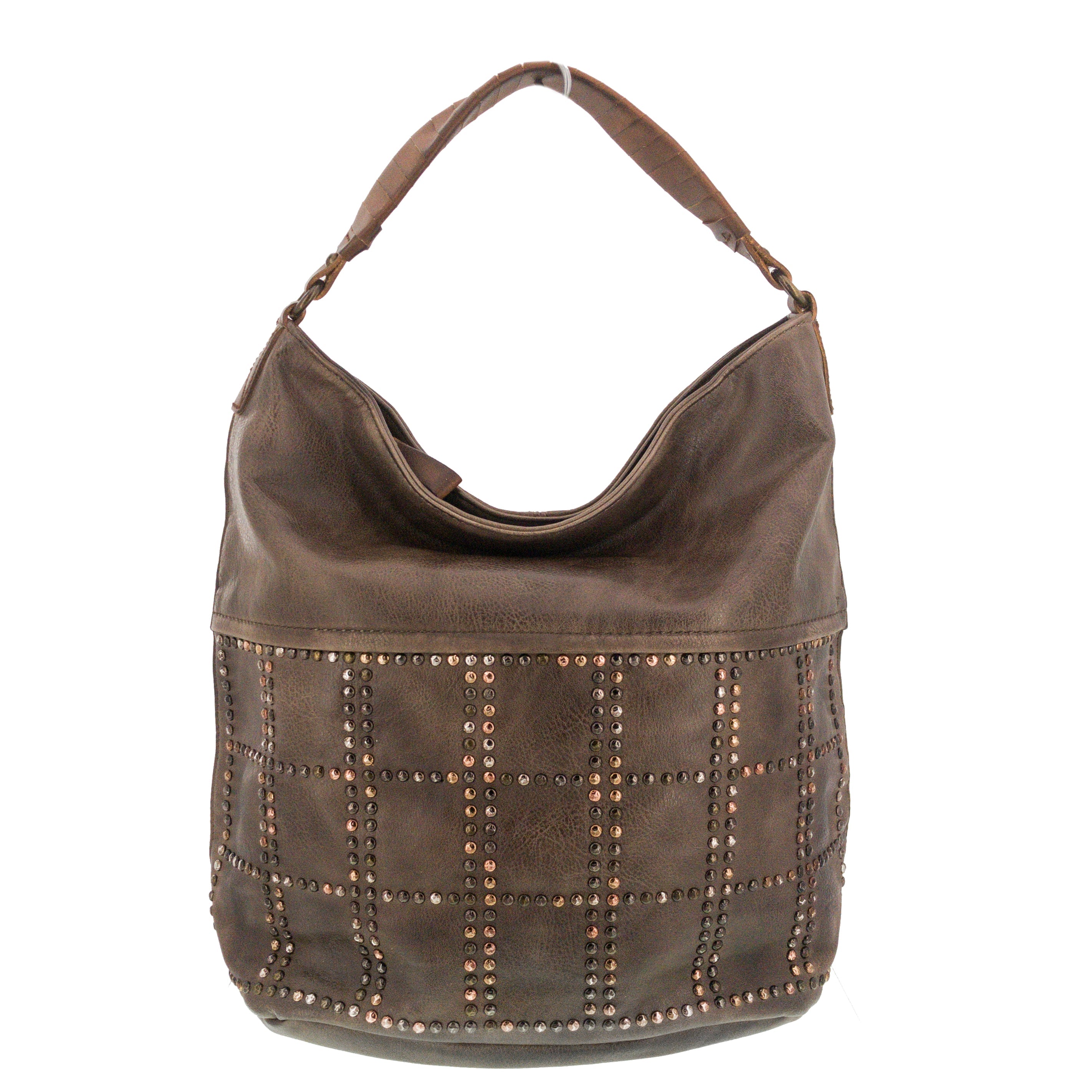 Vintage Schultertasche Beutel mit Nieten Braun