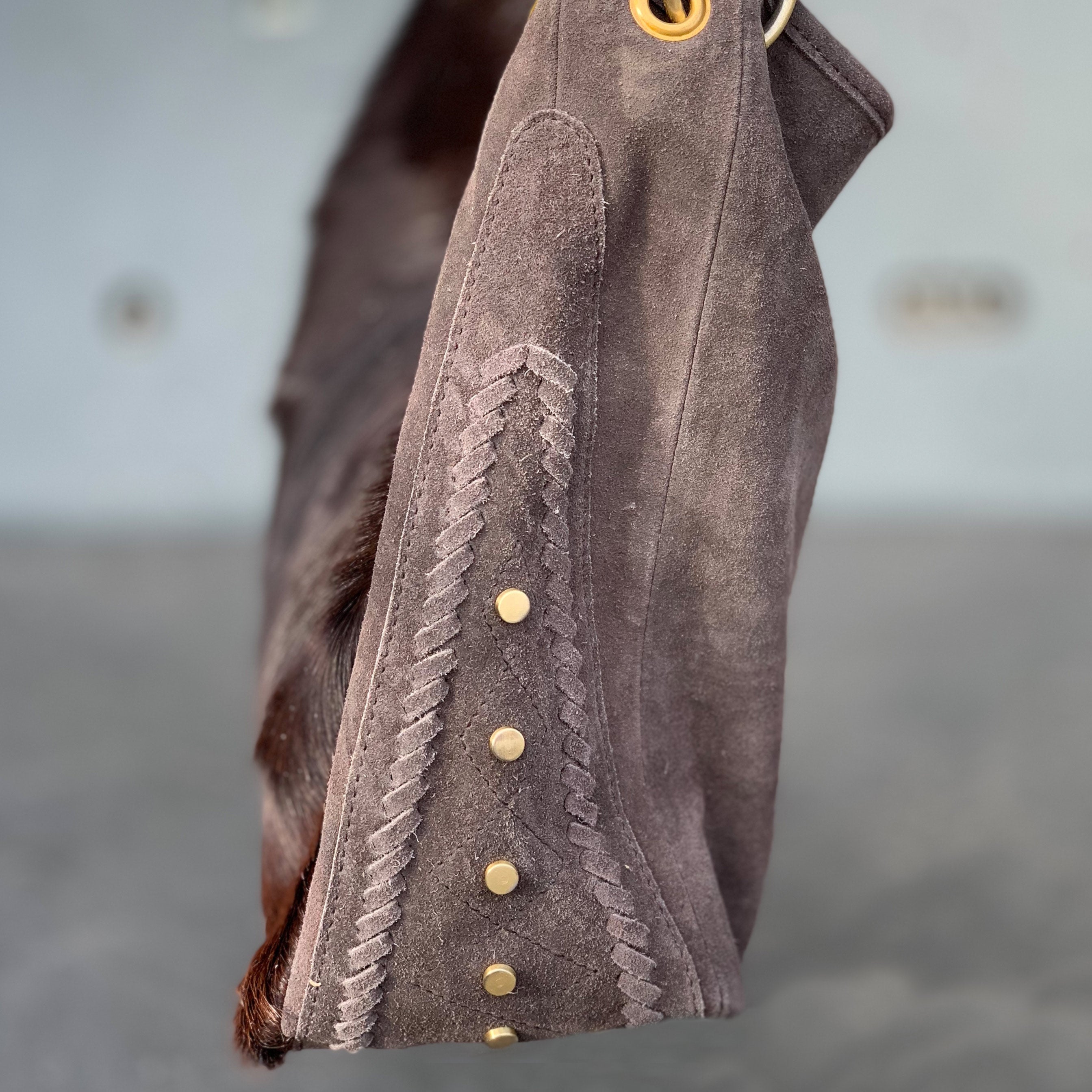 Große Leder Tasche mit Fell Braun