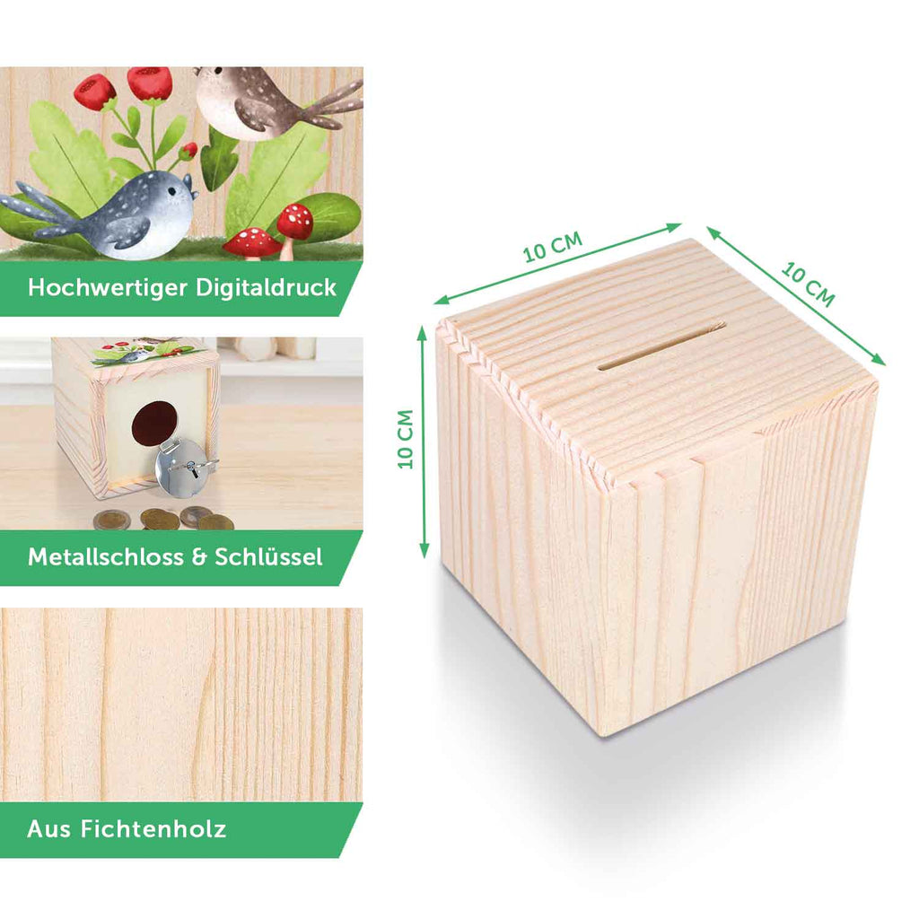 Spardose aus Holz - Taube Gold