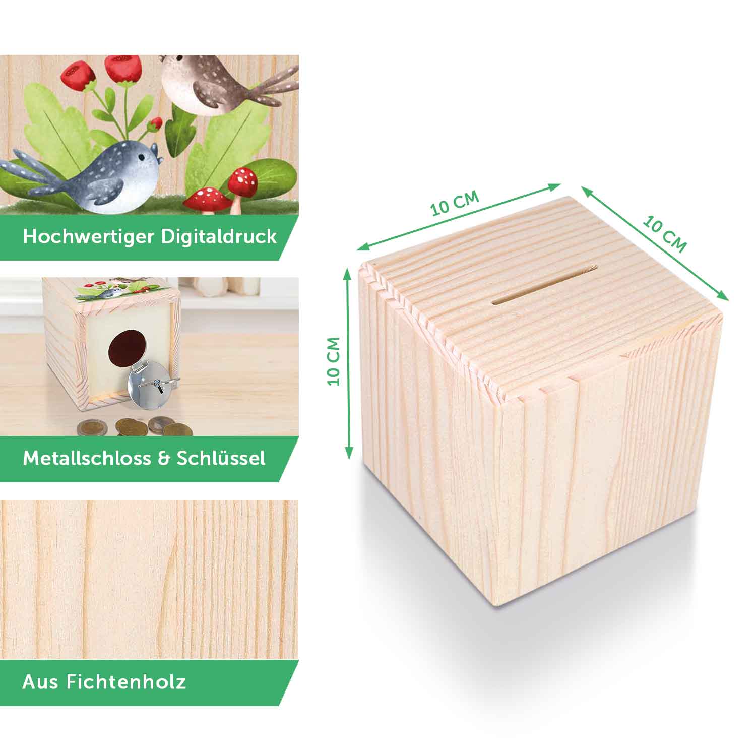Spardose aus Holz - Schulkind