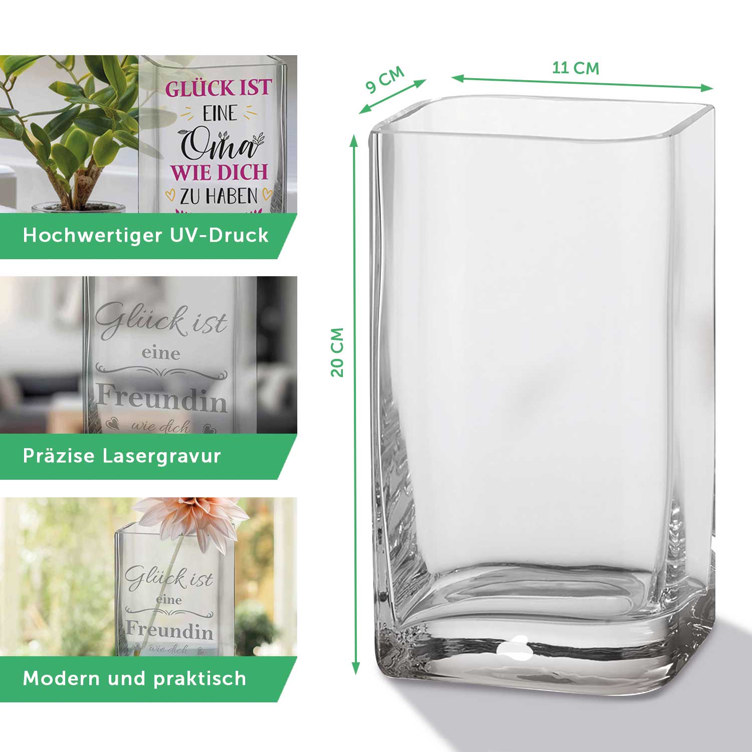 Blumenvase mit Gravur - Herzlichen Glückwunsch - Personalisiert mit Namen und Jahreszahl