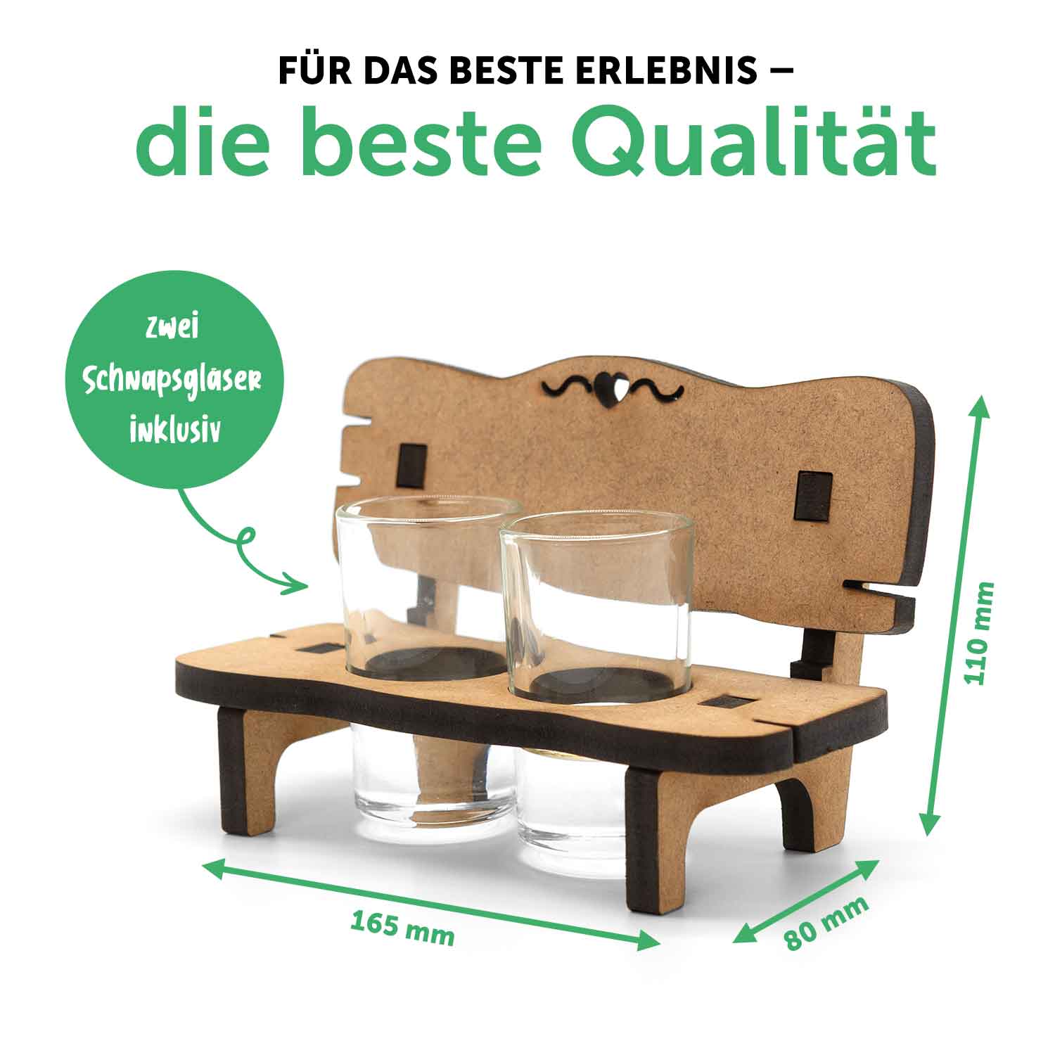 Gravierte Schnapsbank im Wedding Design mit Namen & Datum + 2 Schnapsgläser