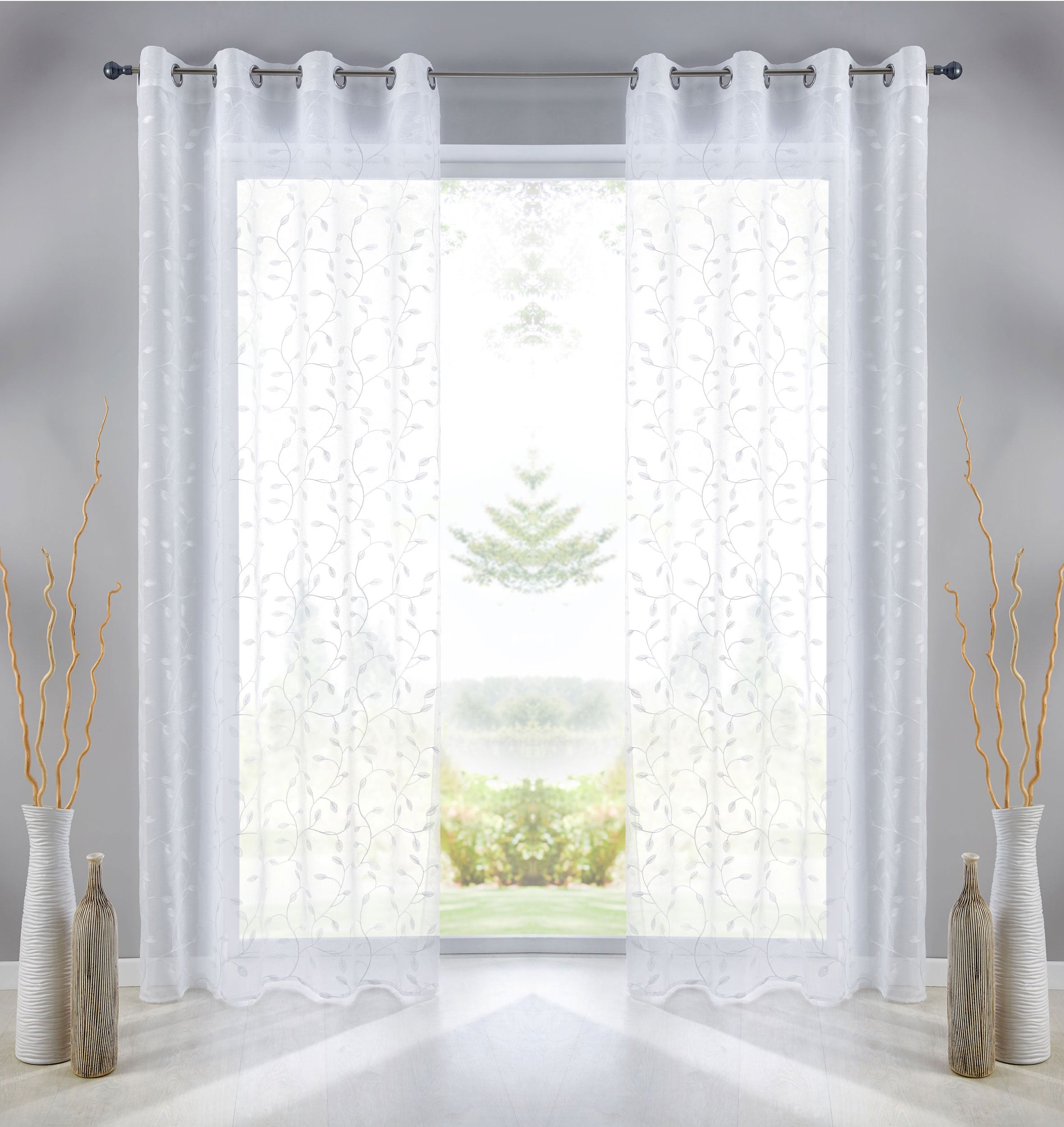 Gardine Ösen Schal  Vorhang POMPEI Relief Stickerei Transparent Raffhalter  10000178