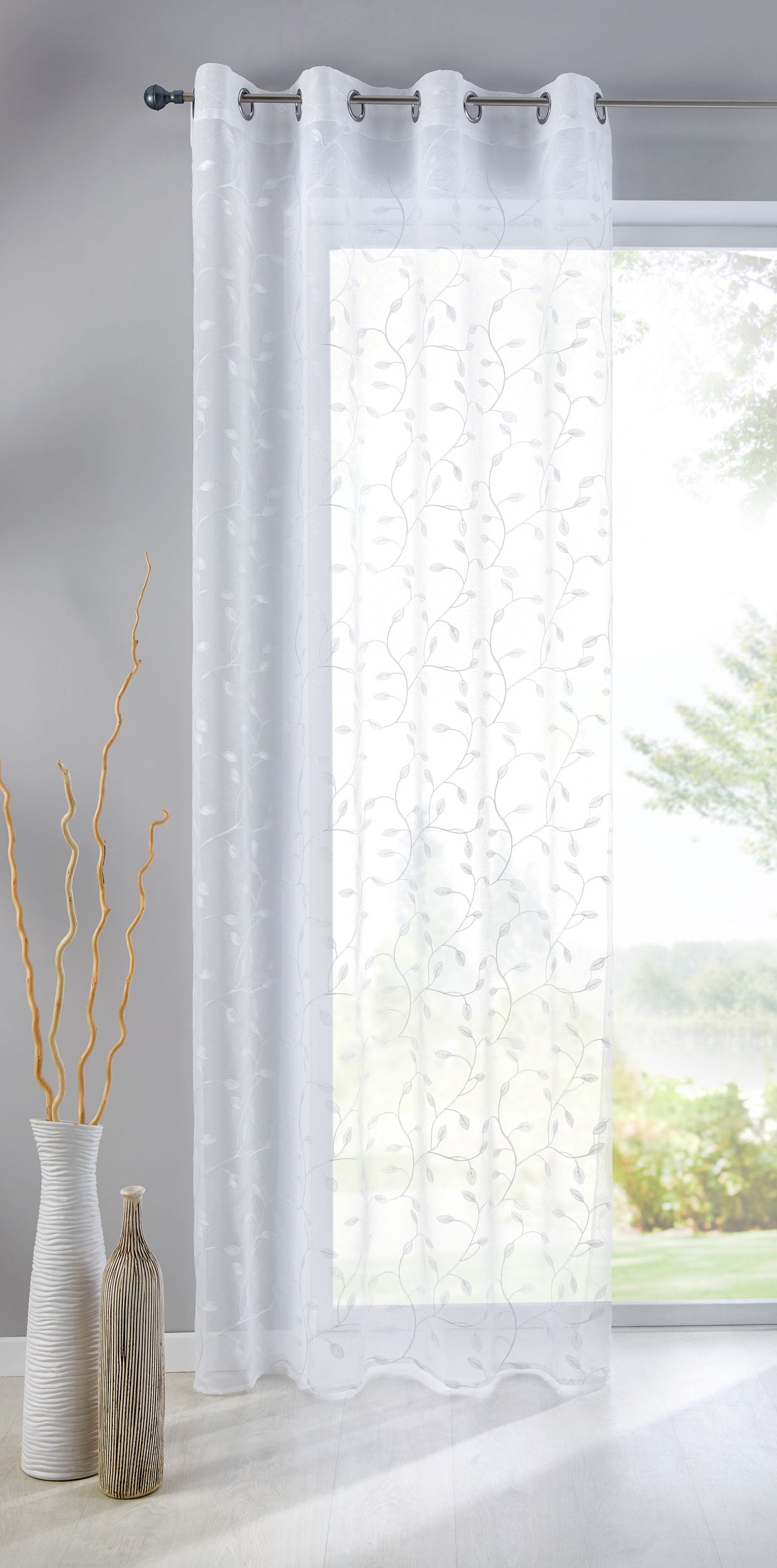 Gardine Ösen Schal  Vorhang POMPEI Relief Stickerei Transparent Raffhalter  10000178