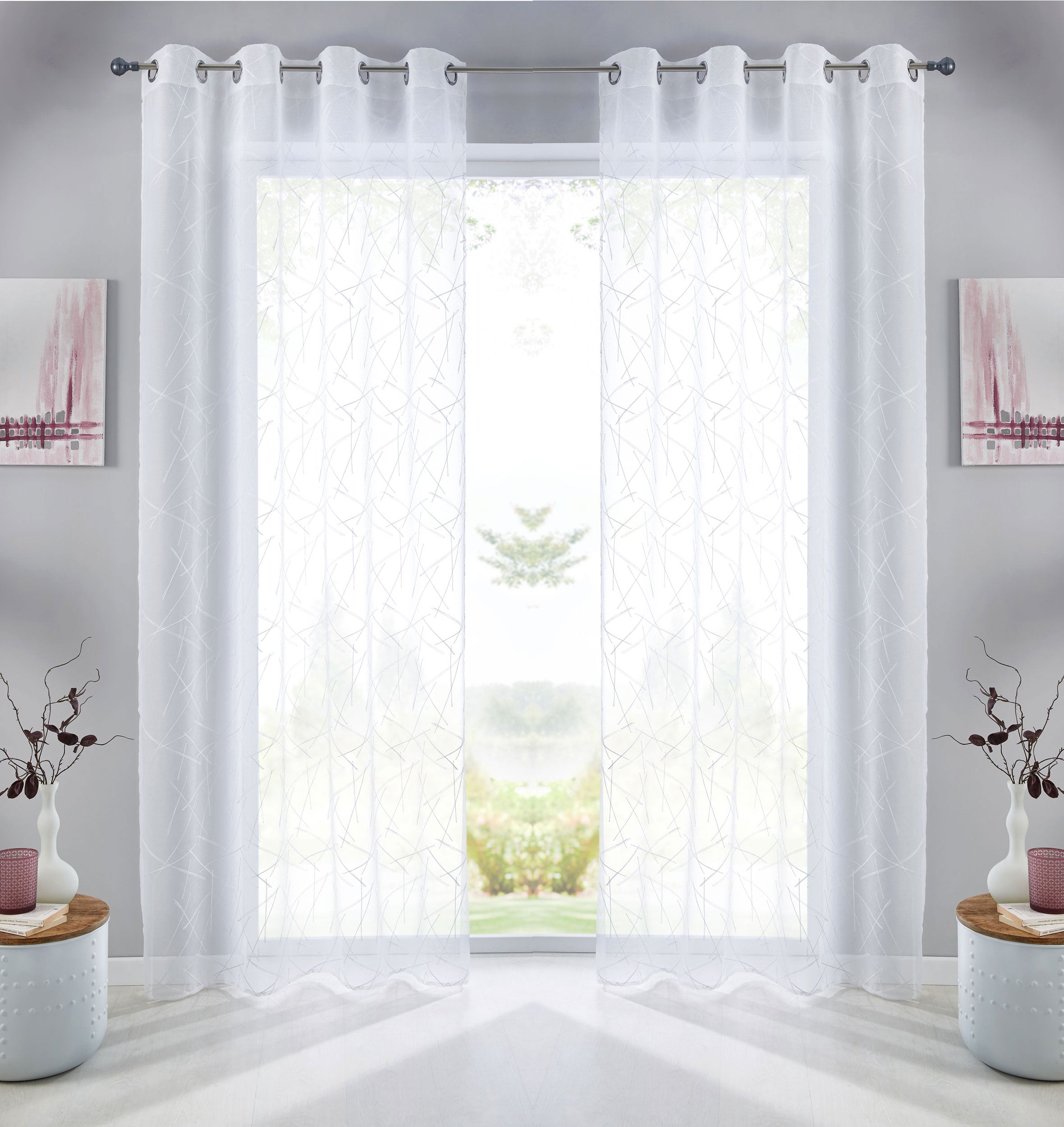 Gardine Ösen Schal  Vorhang POMPEI Relief Stickerei Transparent Raffhalter  10000178