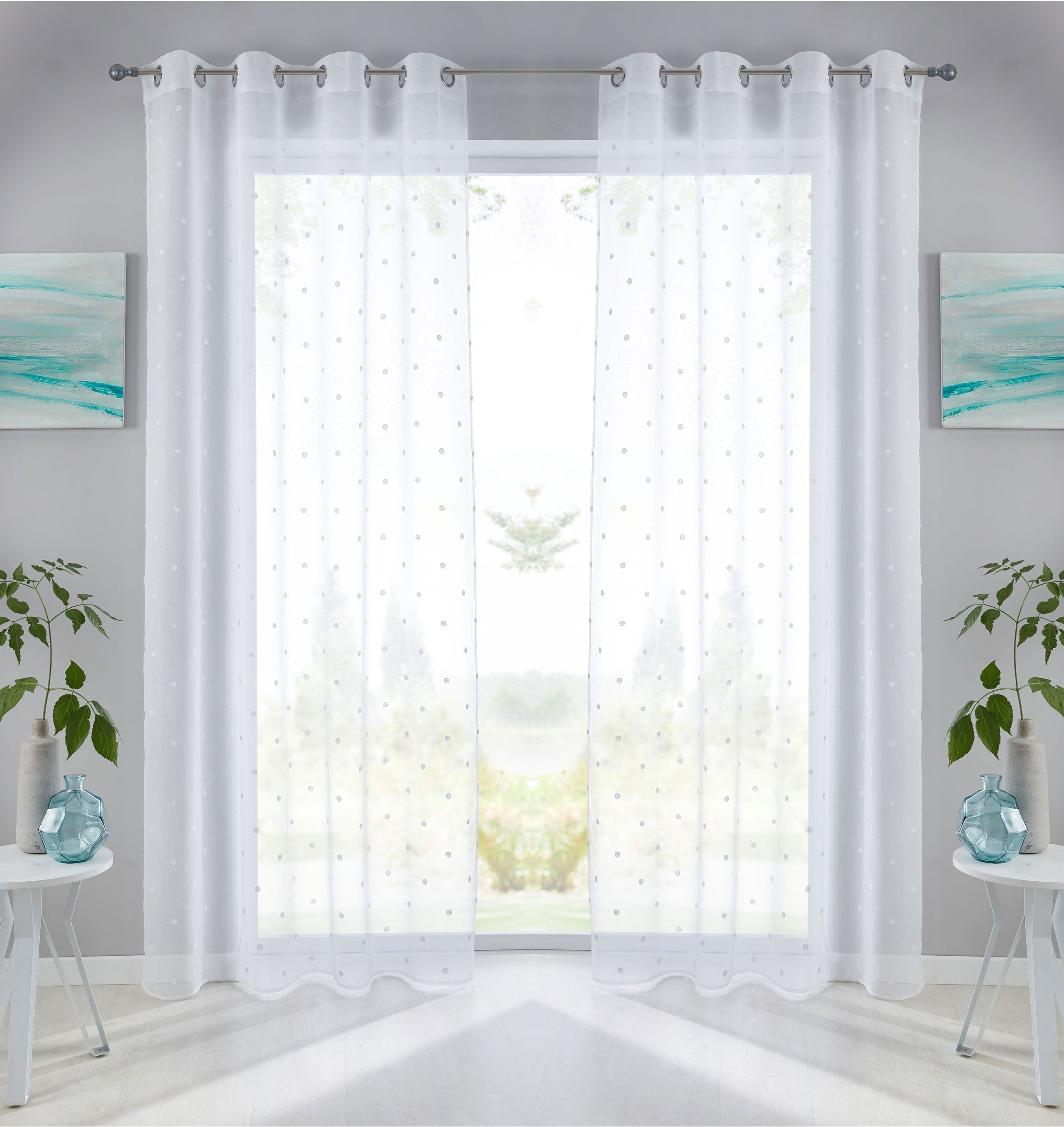Gardine Ösen Schal  Vorhang POMPEI Relief Stickerei Transparent Raffhalter  10000178