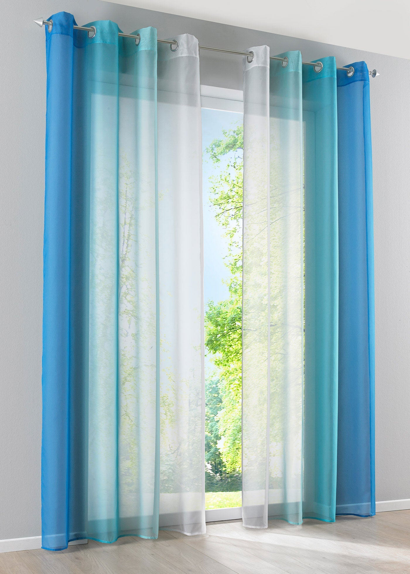 2er Pack Gardinen Vertikal Farbverlauf Druck Transparent »Modena« mit Ösen und Raffhalter, Vorhang, Dekoschal 10000183