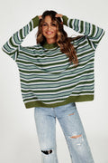 Stripe Block Relaxed Knit Jumper Top in Green