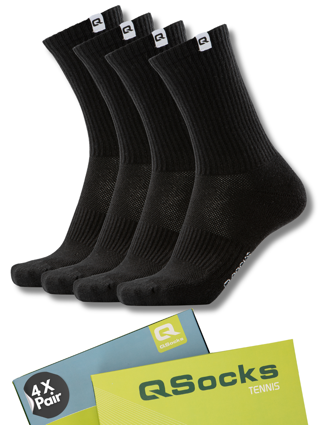QOLONIA Tennissocken Herren & Damen (4er Pack) – Gepolsterte Crew Socken aus Bio-Baumwolle