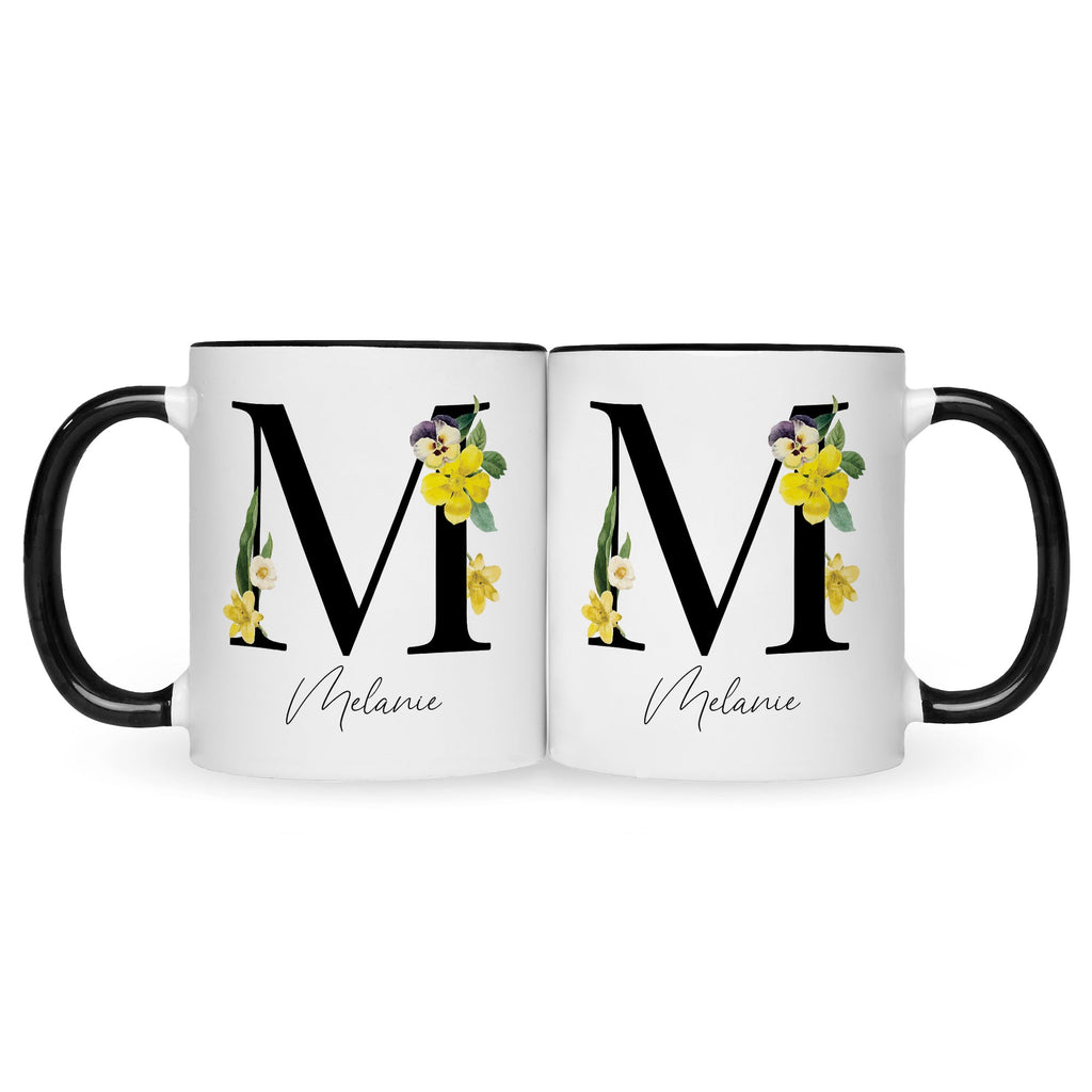 Bedruckte Tasse mit Personalisierung von Namen & Anfangsbuchstaben im Floral Design