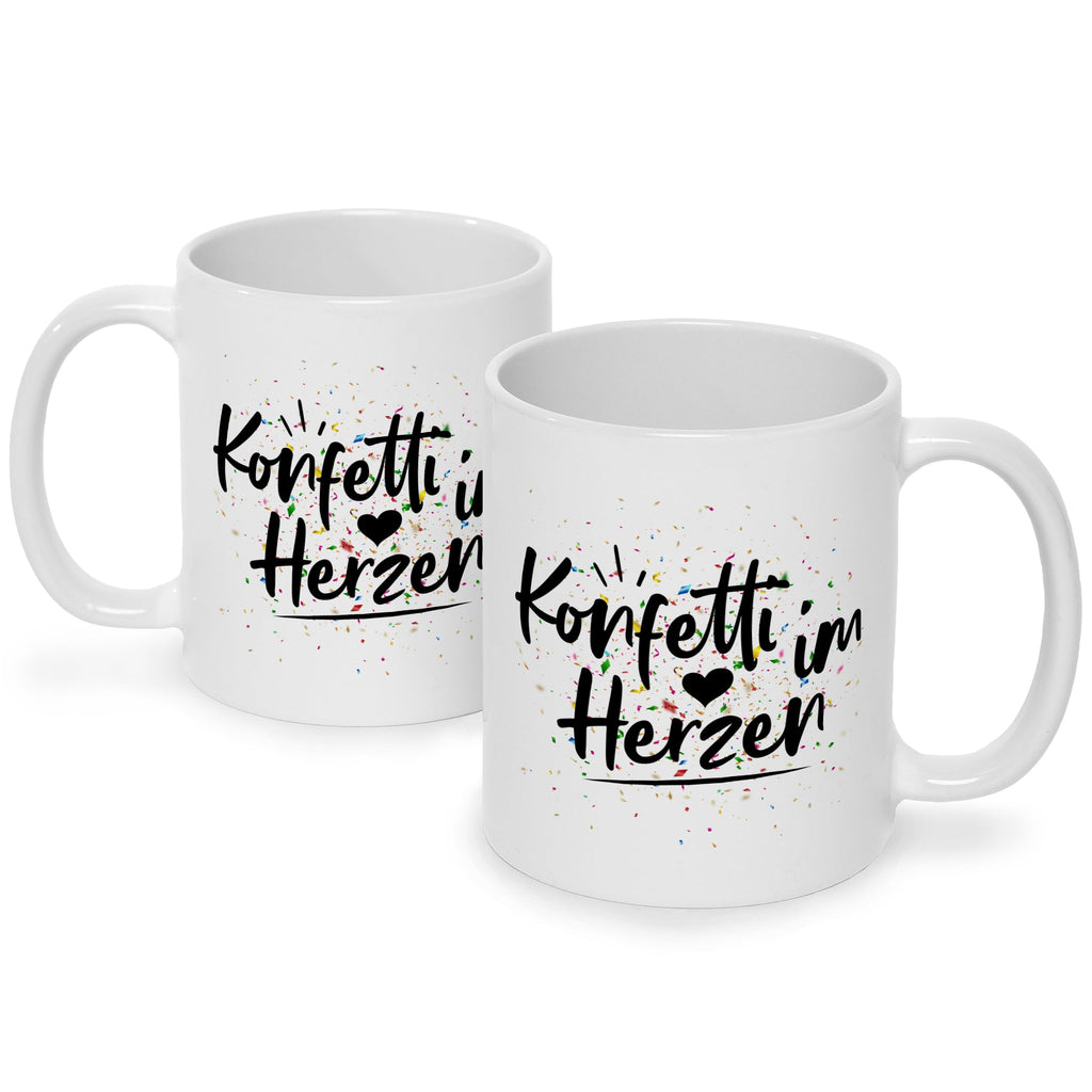 Bedruckte Tasse mit Spruch Konfetti im Herzen
