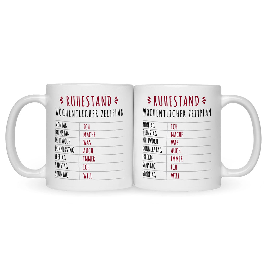 Bedruckte Tasse mit Spruch Ruhestand Plan
