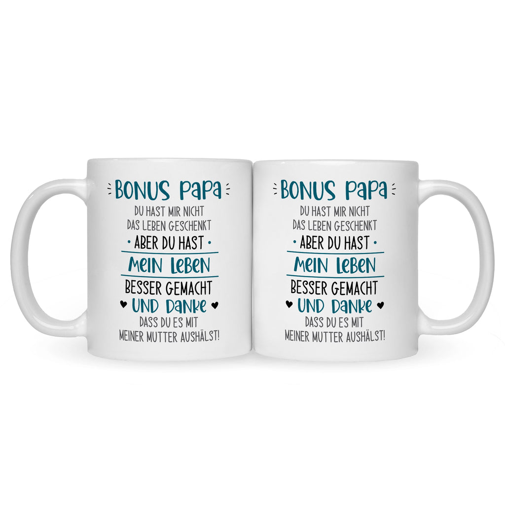 Bedruckte Tasse mit Spruch Bonus Eltern